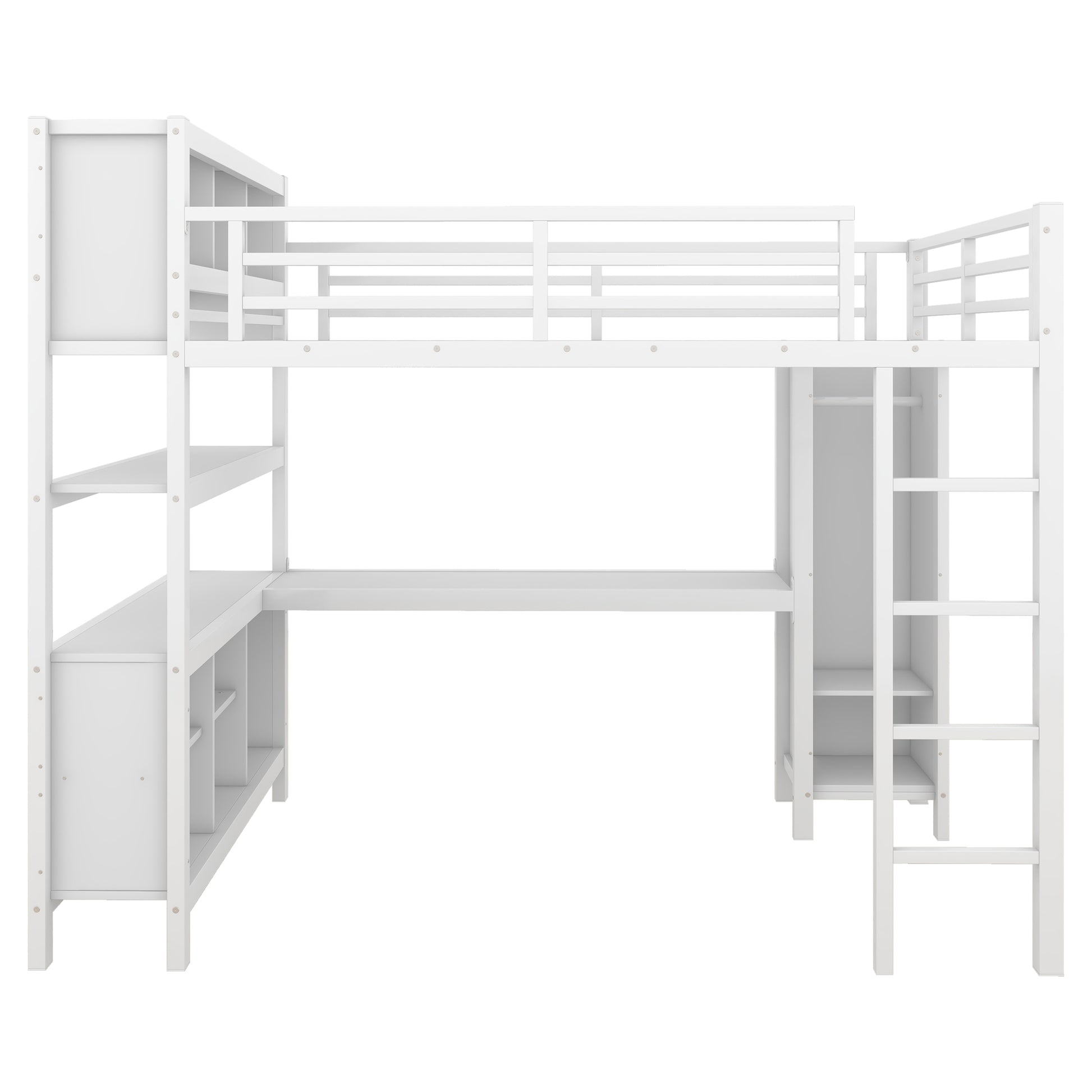 Metal Loft Bed with Wardrobe And L-shaped Desk, Full Size Loft Bed with Storage Cubes and Shelves, Heavy Duty Loft Bed for Kids Teens Adults, White image 8