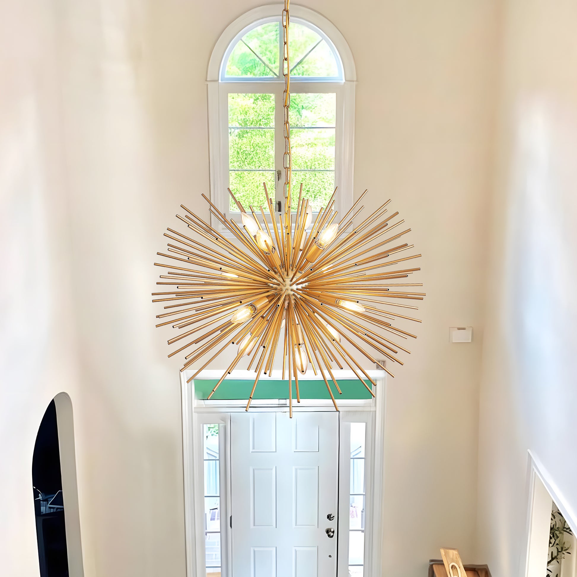 29" Mid-Century Modern 12-Light Starburst Chandelier – Gold Sputnik Pendant Light Fixture for Living Room, Dining Room, or Foyer (Bulb Not Included) image 5