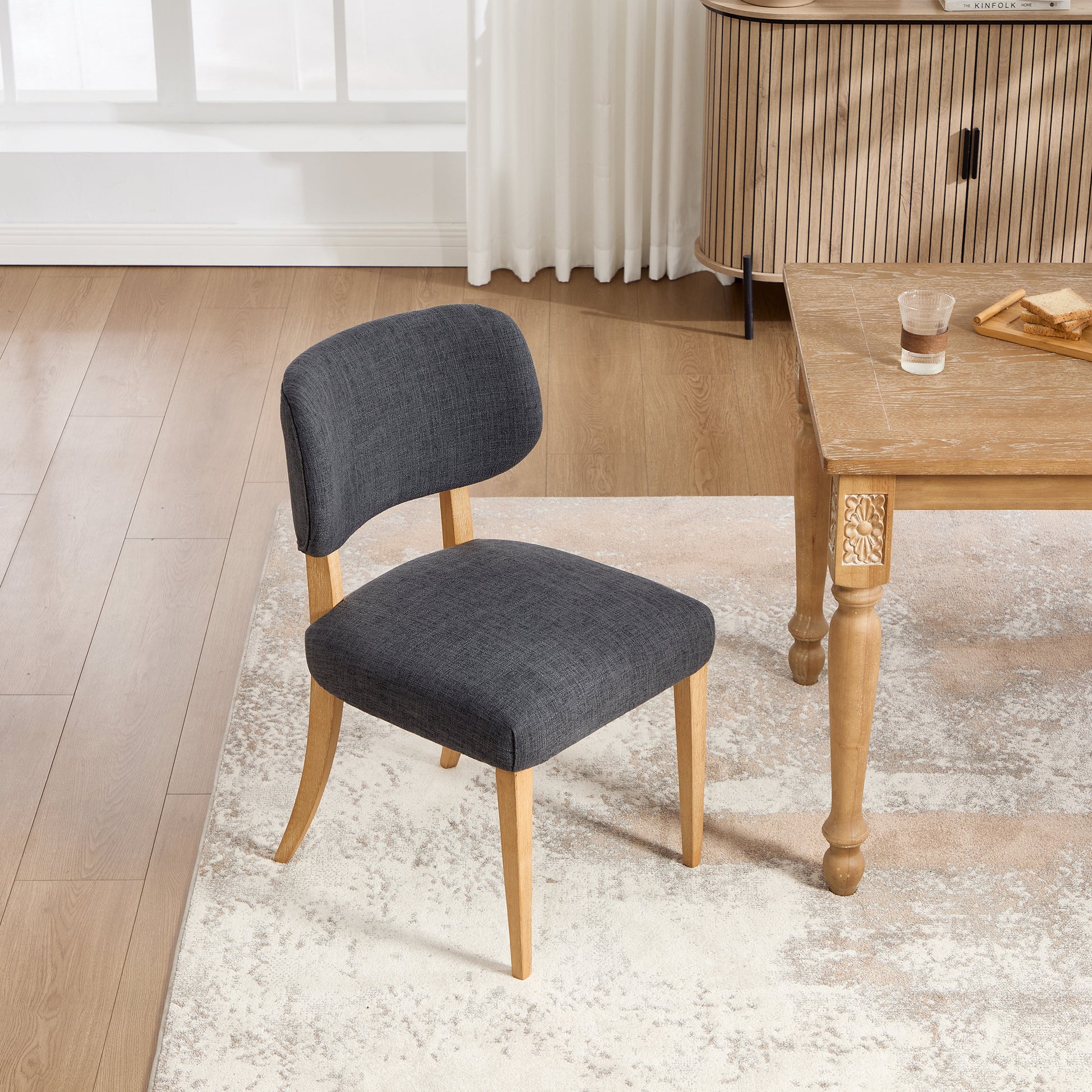 Wooden Dining Chairs Set of 2, Modern Fabric Upholstered Dining Room Chair Kitchen Chairs, Farmhouse Dinner Chair for Kitchen Dining Room image 8