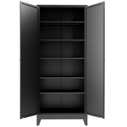 75" Black Metal Kitchen Pantry Cabinet Adjustable Storage with 5 Shelves (180lb Capacity), Freestanding Kitchen Storage Cabinet with Adjustable Shelves, Dishware in Kitchen, Pantry, Dining Room image 9