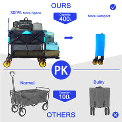 Big large capacity Folding cart Extra Long Extender Wagon Cart Folding Wagon Garden Shopping Beach Cart (black + blue)