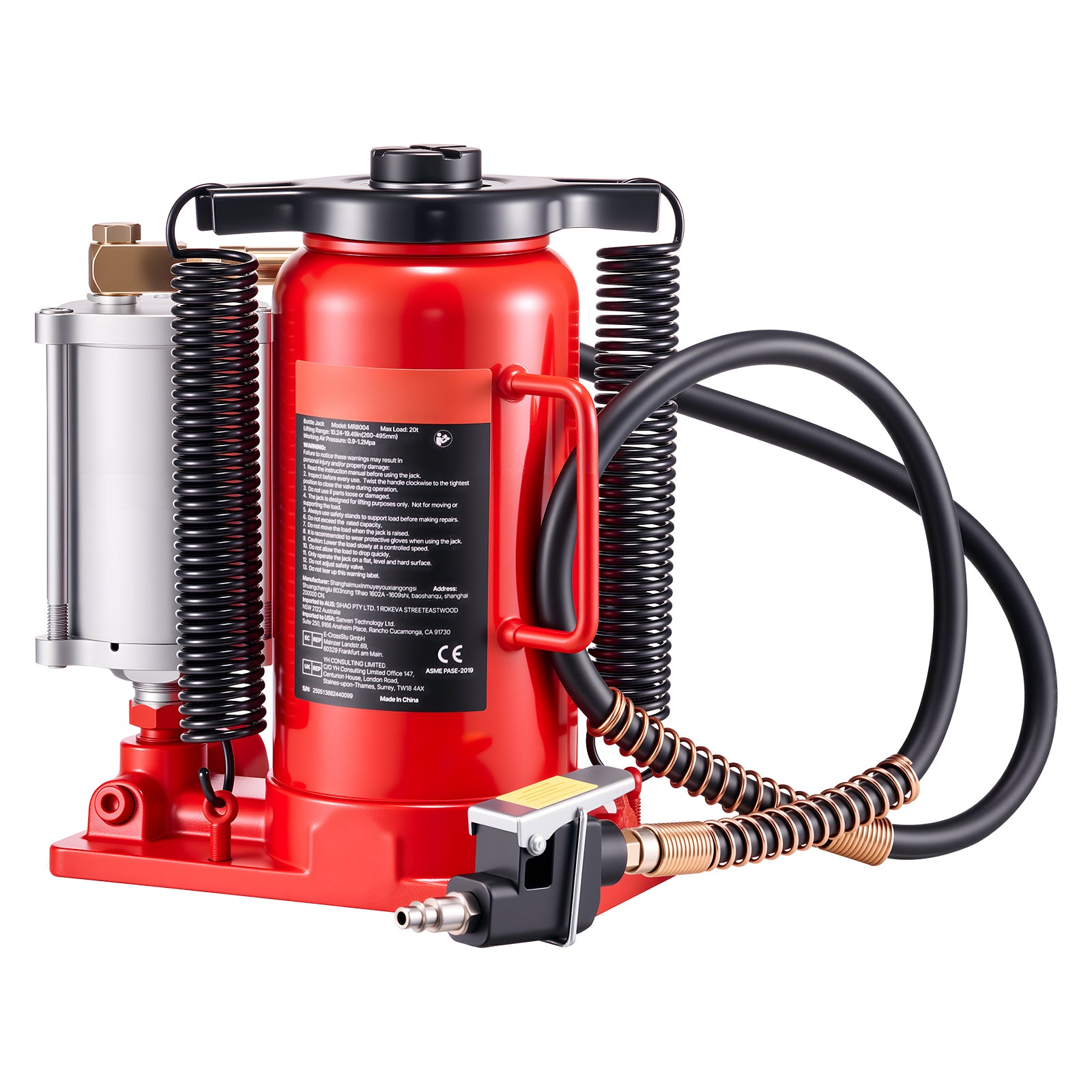 Air Hydraulic Bottle Jack, 20 Ton (44092 lbs) Capacity, 10.2-19.5 Inch Lifting Range, Pneumatic/Manual Heavy Duty Welded Bottle Jack with Pump for Car, SUV, Pickup, Truck, RV, Auto Repair, Red image 1