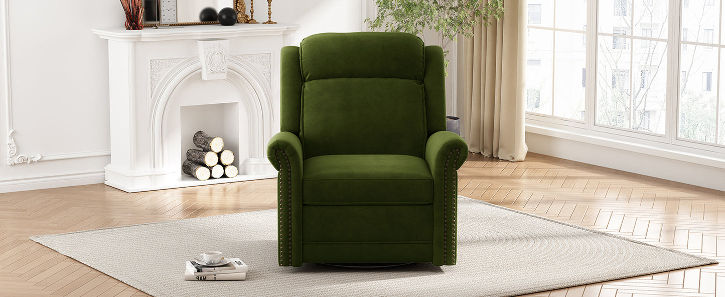 360° Swivel Recliner Manual Rocking Recliner Home Theater Manual Recliner Chair Nursery Rocker with Adjustable Backrest for Living Room, Green image 6