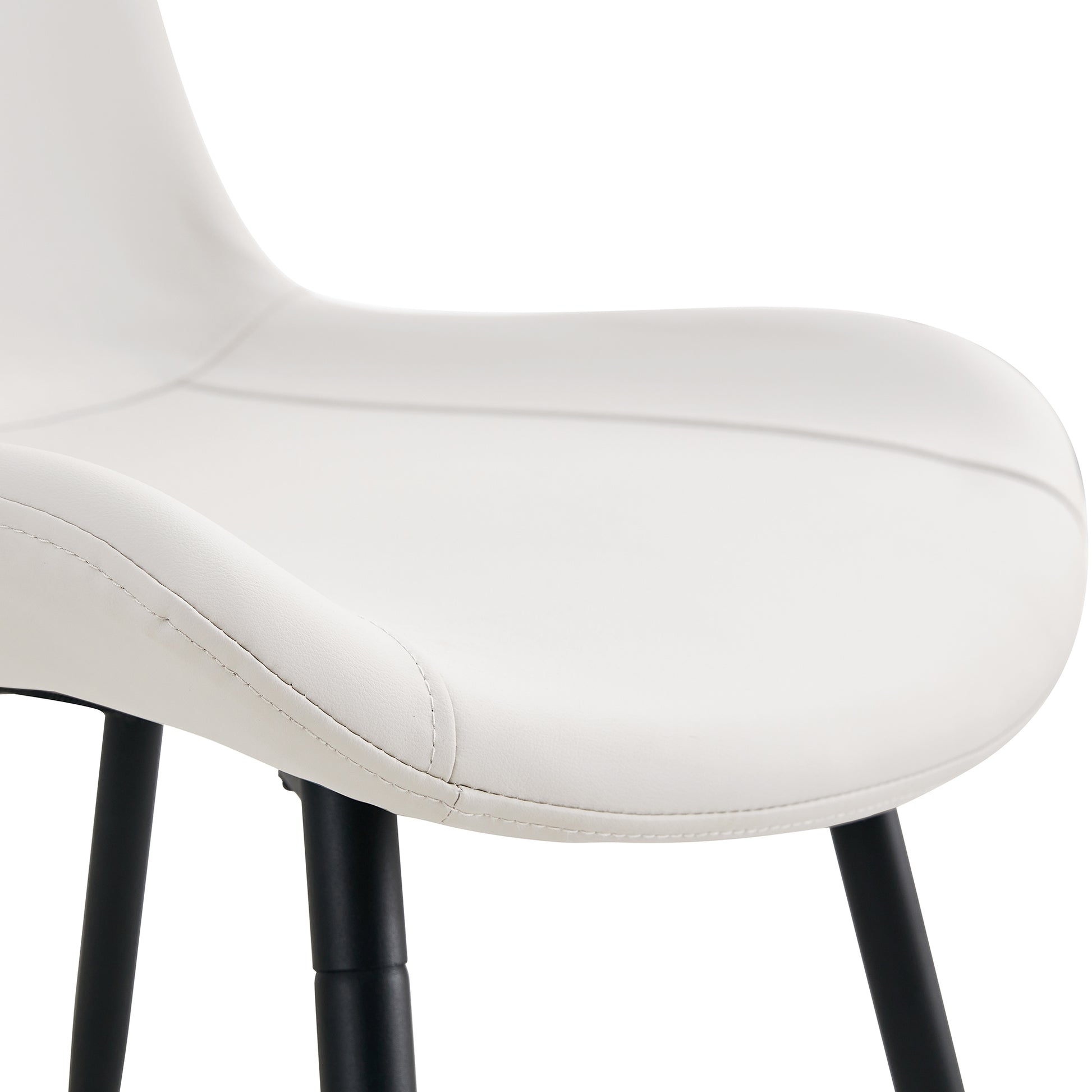 White artificial leather backrest cushion dining chair, black metal legs, curved widened cushion design for more comfort, suitable for restaurants, kitchens, bedrooms, offices.(6 chairs) 0502 image 12