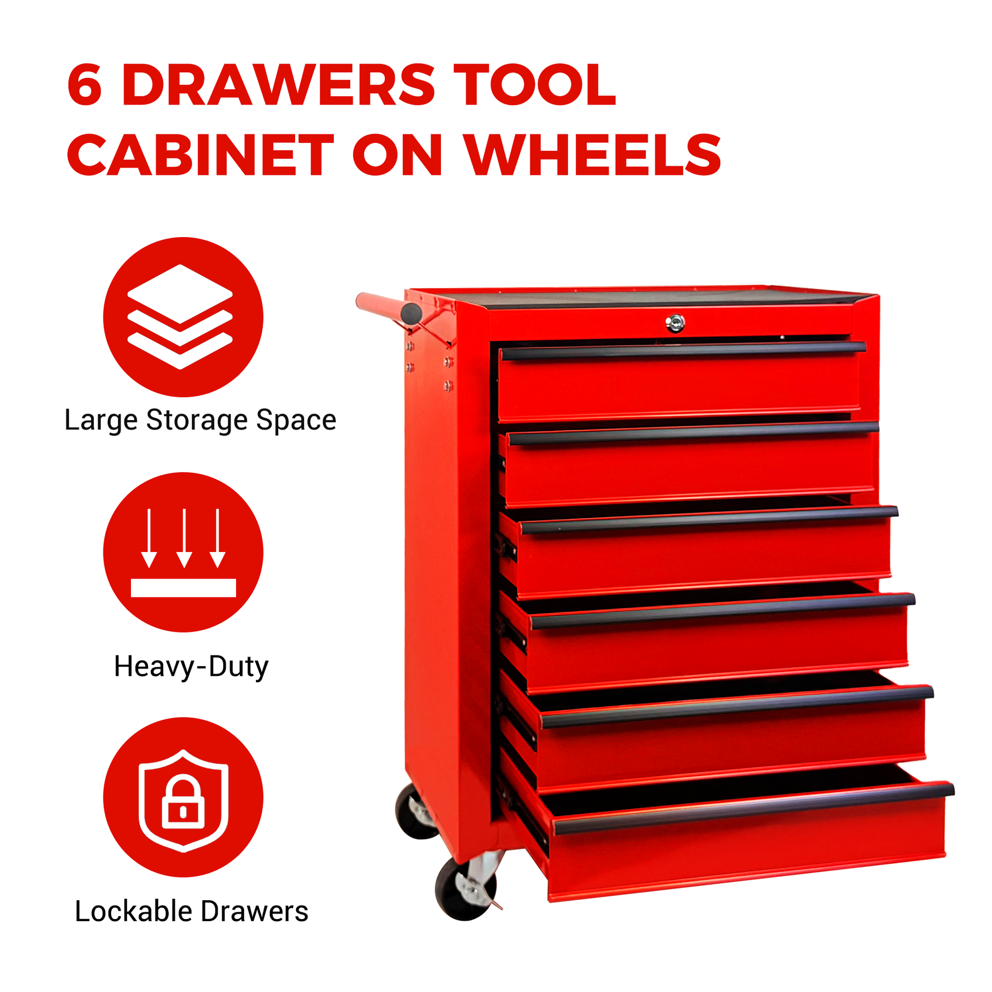 Rolling Metal Tool Chest with 6 Drawers, 20" 6-Drawer Tool Chest Cabinet with Ball Bearing Drawer Slides, Steel Tool Storage Box Organizer -RED image 2