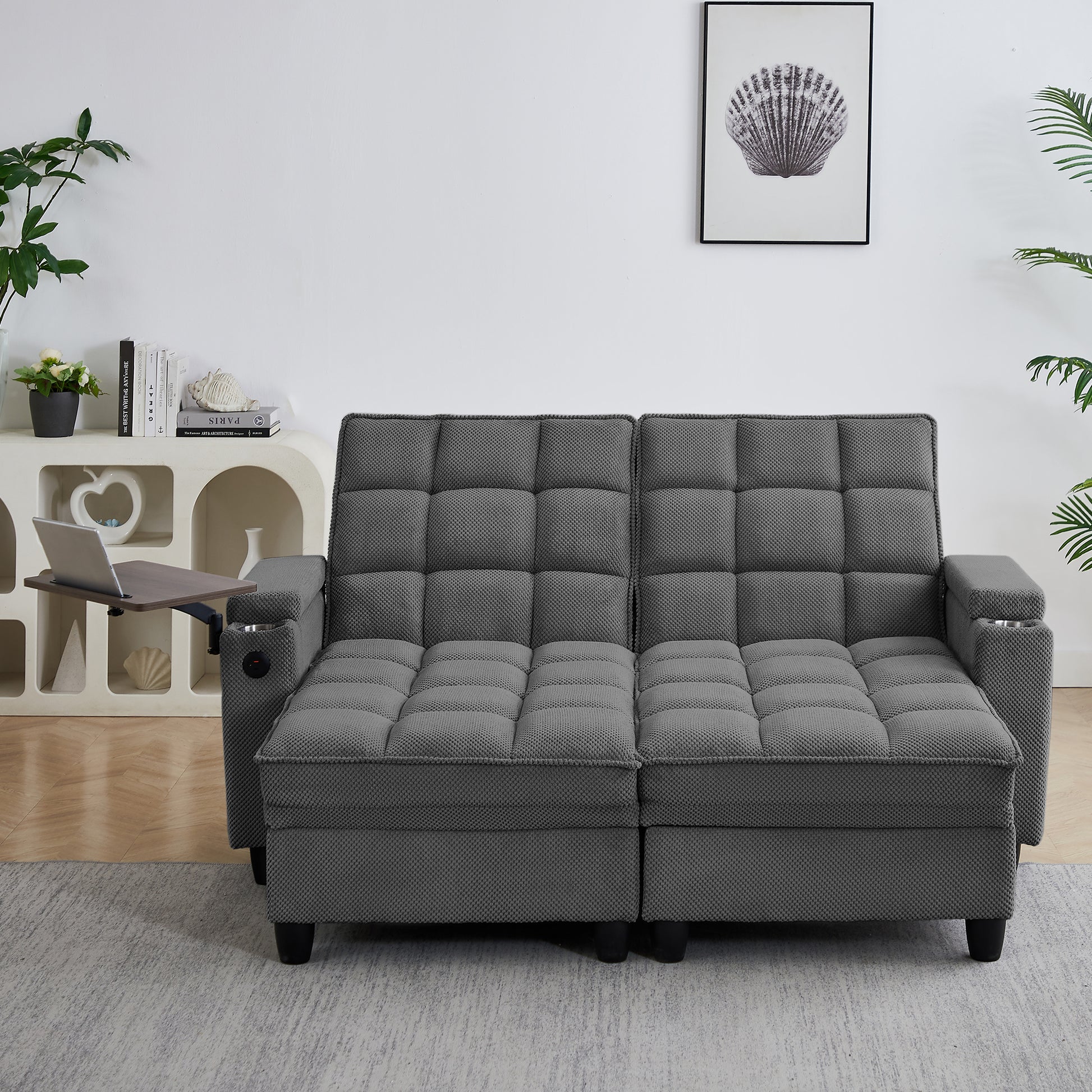 Dark Grey Sofa,Sleeper Sofa Bed with 6-Position Adjustable Backrest,USB Ports, Cup Holder and Swivel Side Table image 7