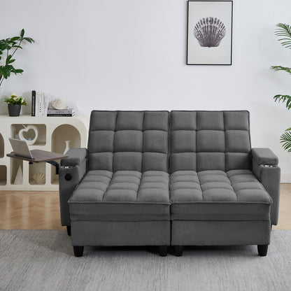 Dark Grey Sofa,Sleeper Sofa Bed with 6-Position Adjustable Backrest,USB Ports, Cup Holder and Swivel Side Table image 7