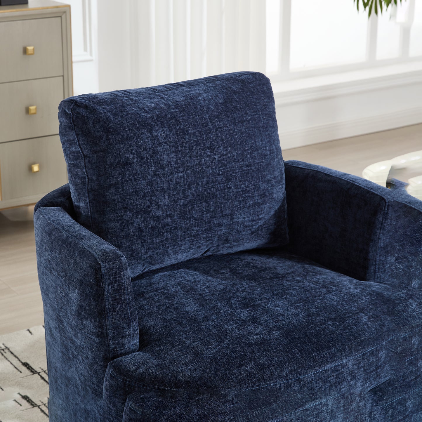 Vanity Chair,Swivel Accent Chair, 360 Degree Round Swivel Barrel Chair, Upholstered Comfy Swivel Chairs for Living Room,Accent Chairs for Bedroom, Reading Room,Powder Room,(Velvet, Blue) image 12