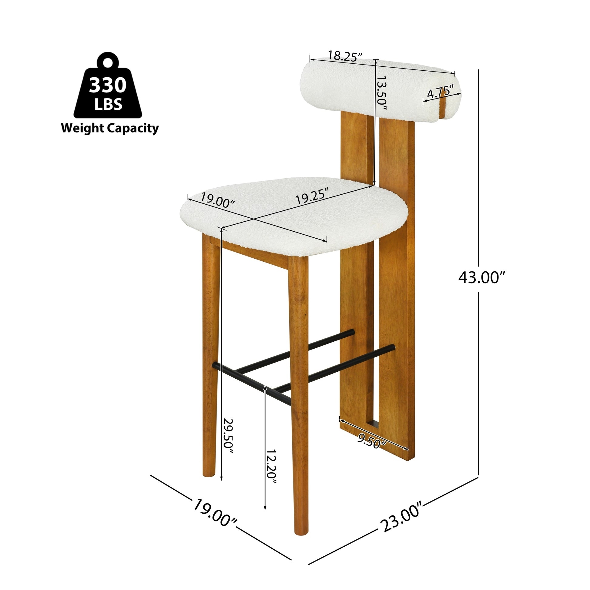 Renee Indoor Wooden Upholstered Barstool, Walnut Finished and White Upholstery, Set of 2 image 9