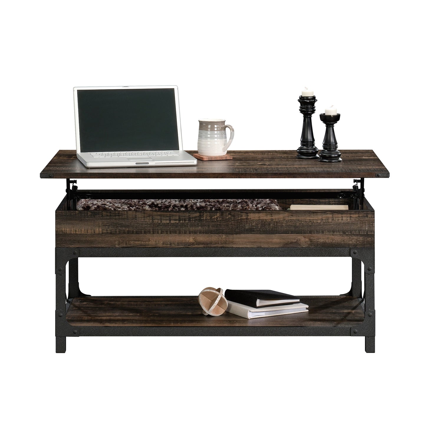 Lift-Top Coffee Table with Industrial Style, Brown finish image 4