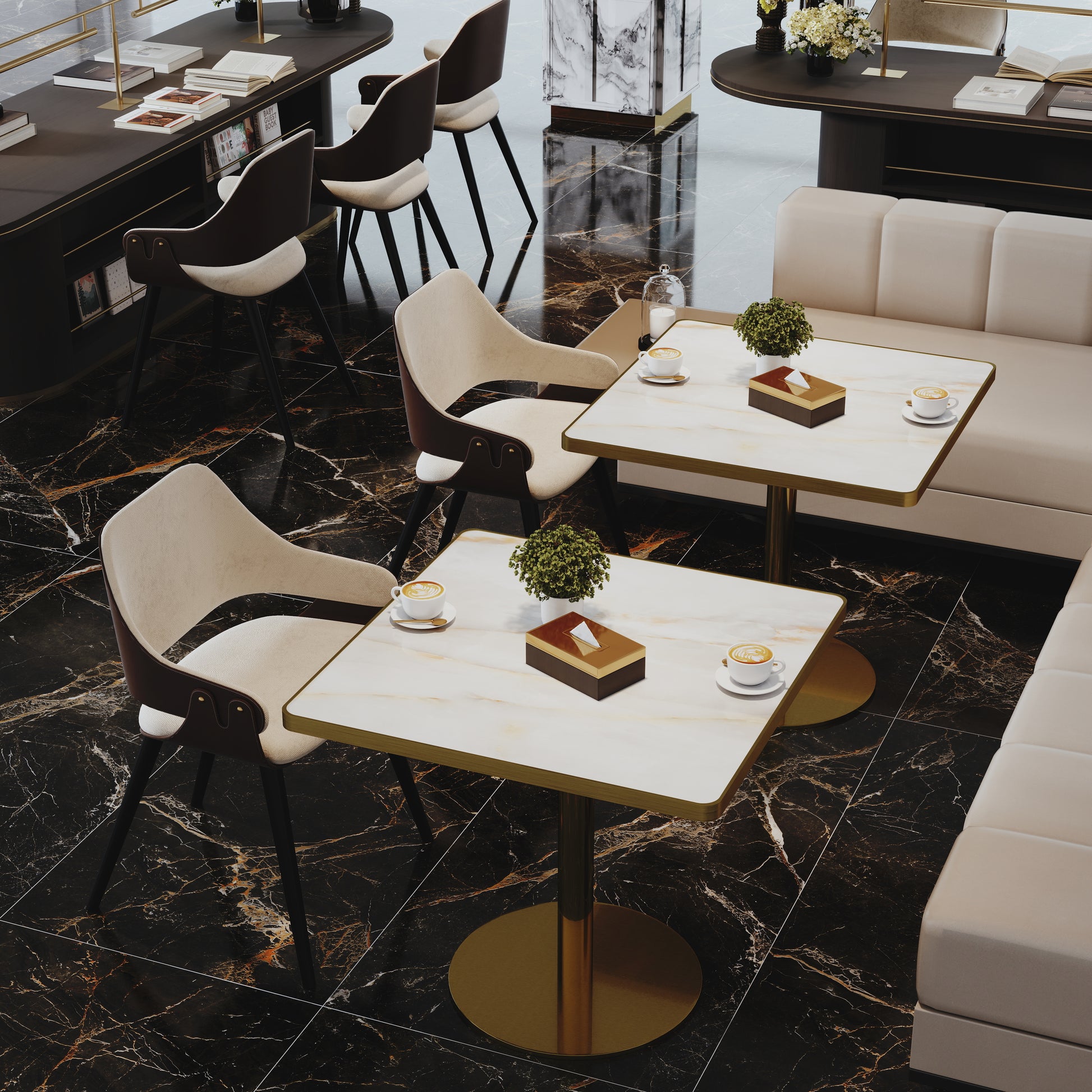 31.5" Square Modern Tulip Dining Table, Sintered Stone Tabletop with Luxury Faux Marble Print, Stainless Steel Bracket Base, Scratch & Wear Resistant, Waterproof Surface, Ideal for Indoor & Outdoor Us image 6