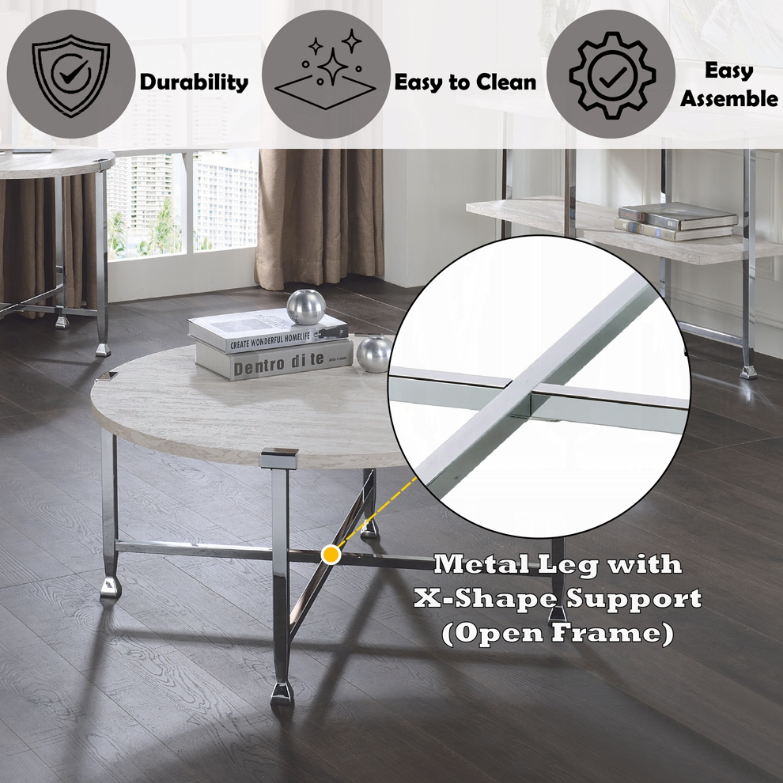 Brecon White Oak & Chrome Finish Coffee Table image 2