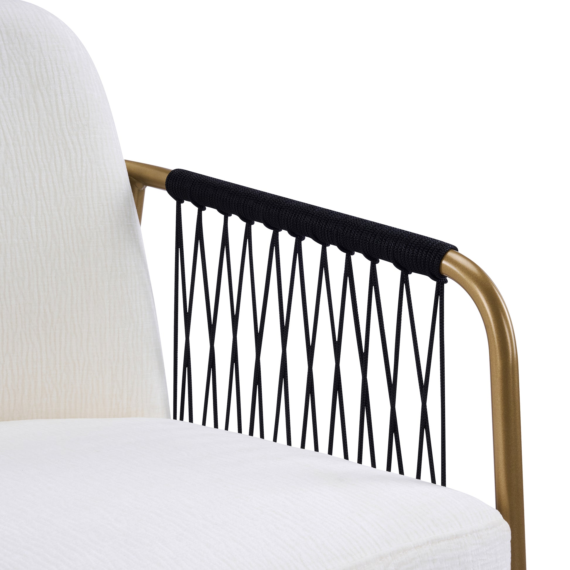 Modern Glam Upholstered Dining Chairs (Set of 2),Gold Metal Frame with Black Woven Armrests, Beige Fabric Seat image 12