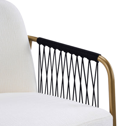 Modern Glam Upholstered Dining Chairs (Set of 2),Gold Metal Frame with Black Woven Armrests, Beige Fabric Seat image 12