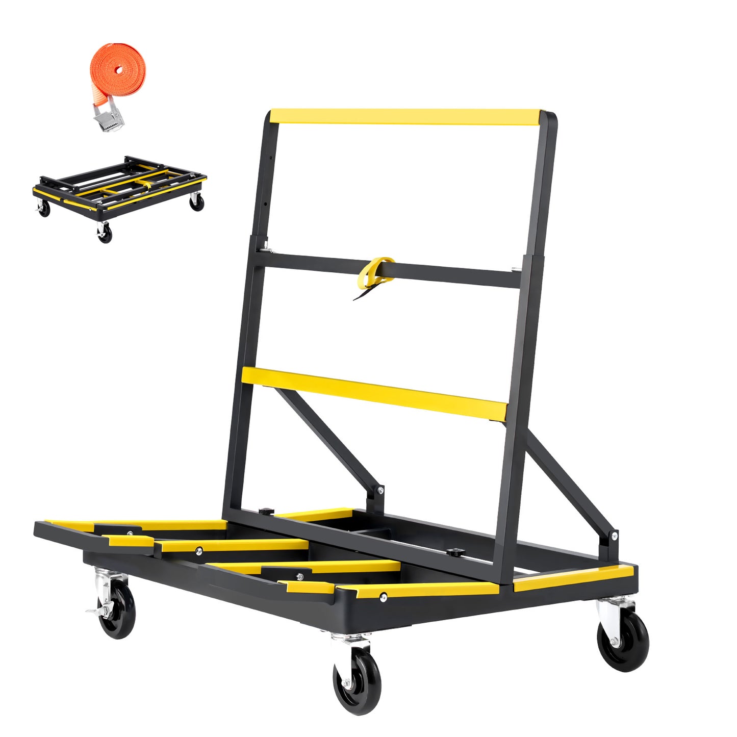 Drywall Cart Dolly, 1800 lbs Load Capacity, Steel Panel Dolly with 4 Swivel Casters & Expandable Deck, Foldable Panel Truck Cart with Tie-Down Strap for Handling Plywood, Plasterboard, Glass image 1