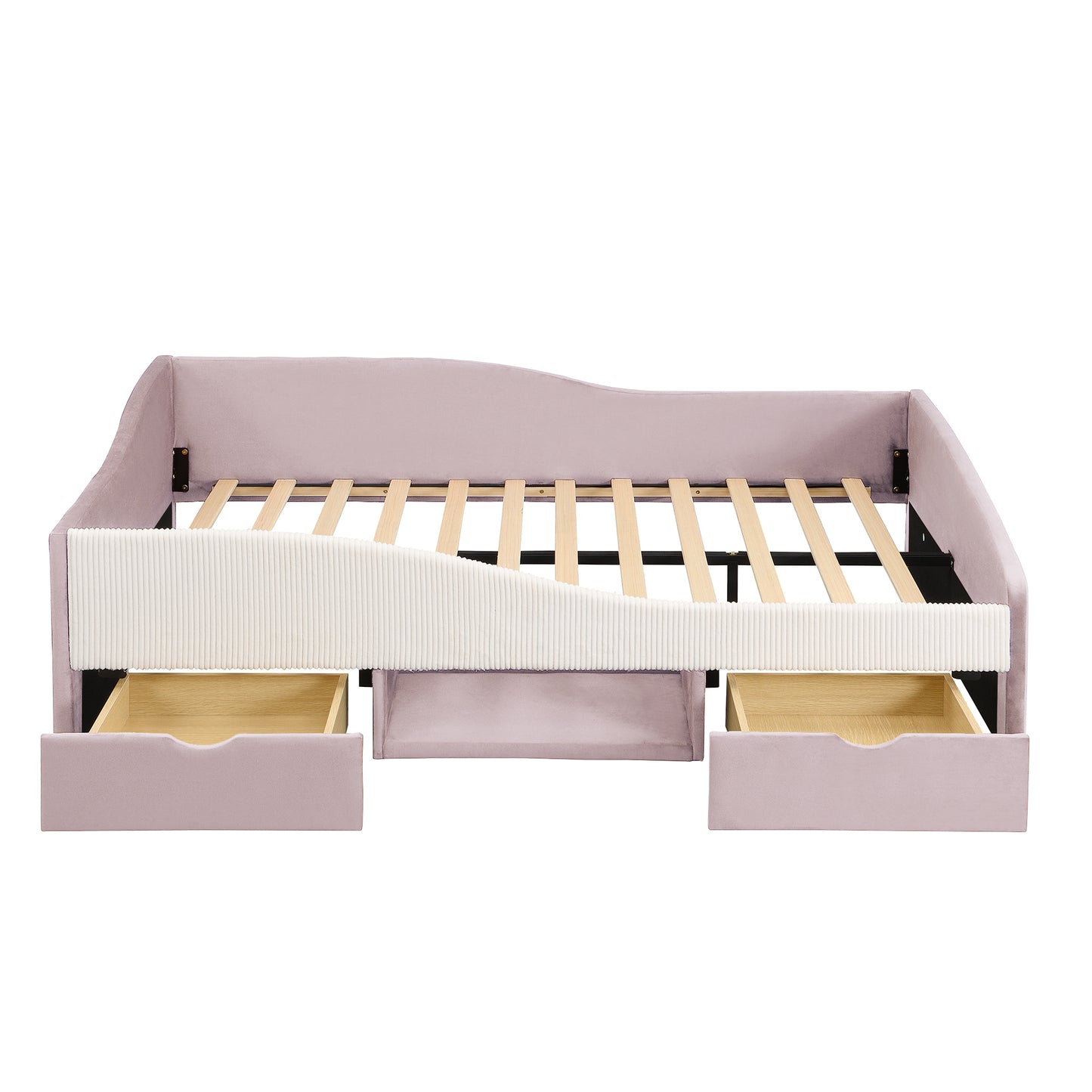 Full Size Upholstered Daybed Frame with 2 Storage Drawers, Pink image 5