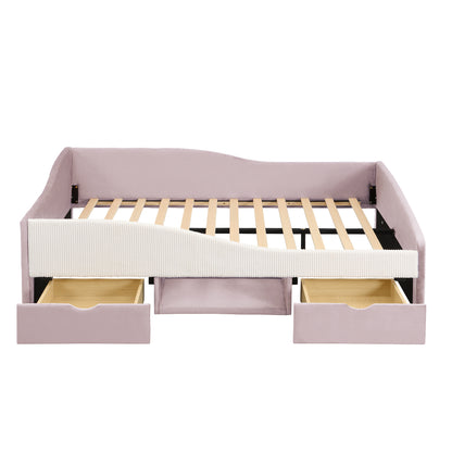 Full Size Upholstered Daybed Frame with 2 Storage Drawers, Pink image 5