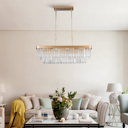 Chandeliers,Rectangular Crystal Chandelier Adjustable,E12 Modern Industrial Crystal Lights,Farmhouse Iron Ceiling Hanging Light for Kitchen Living Room Bedroom/Gold(Bulb Not Included) image 1