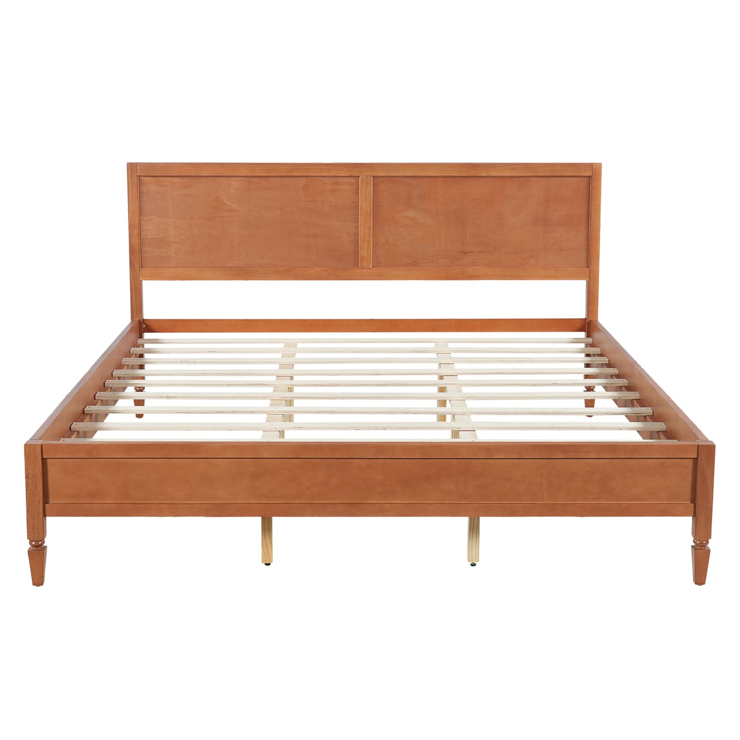 King Size Wood Platform Bed Frame with Classic Panel Headboard, Wooden Slats Support, No Box Spring Needed, Easy Assembly, Brown image 5