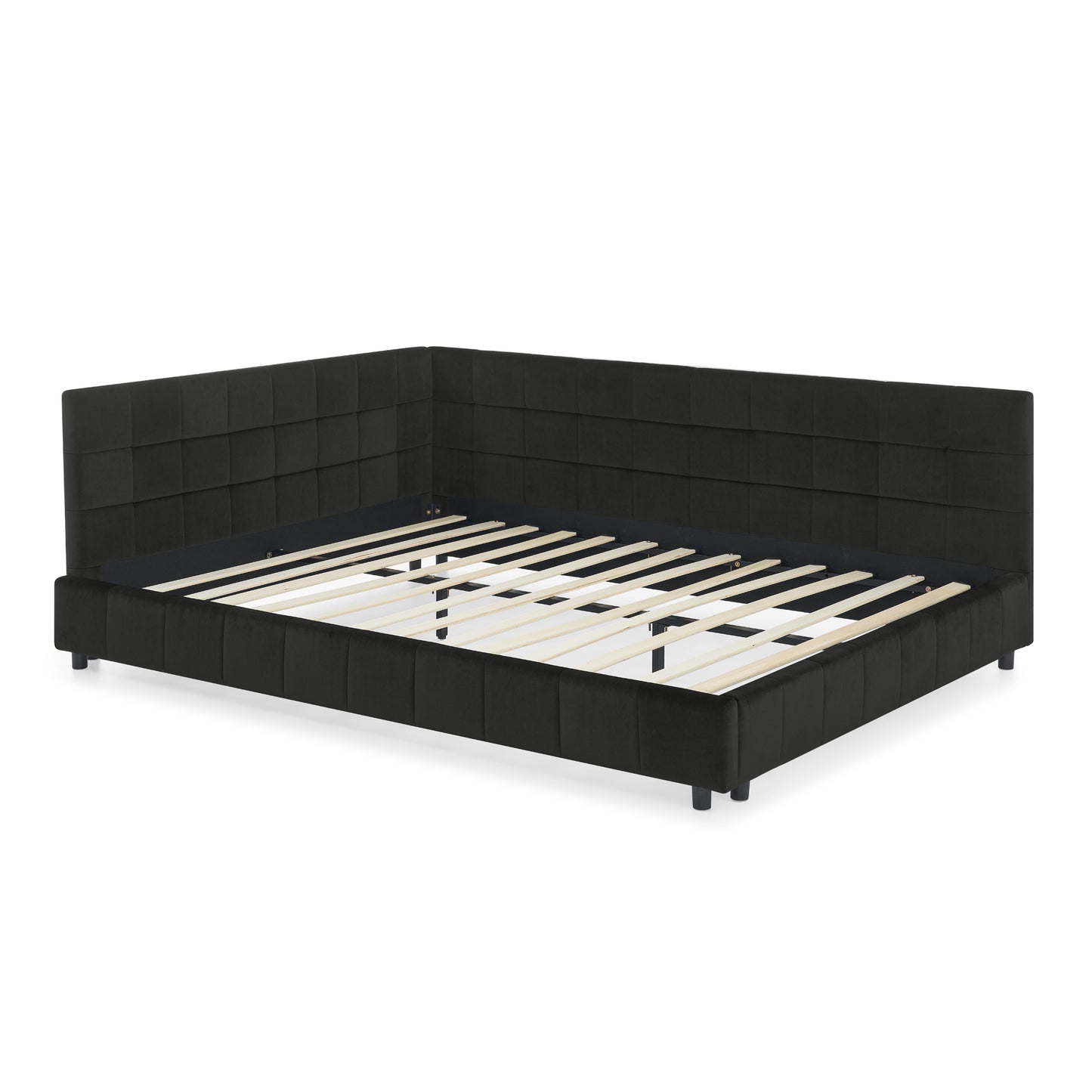 Queen Size Upholstered Tufted Bed Frame, Sofa Bed Frame with Comfortable Backrest and Armrests, Queen Size Bed for Bedroom, Living Room,Velvet, BLACK(85.5''*64.5''*30.5'') image 8