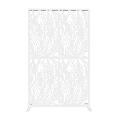 Metal Privacy Screens W3.8Ft X H6Ft Outdoor and Indoor Divider with Free Standing Decorative Privacy Screen for Balcony Patio Garden Room Divider, White Leaf Shape image 8