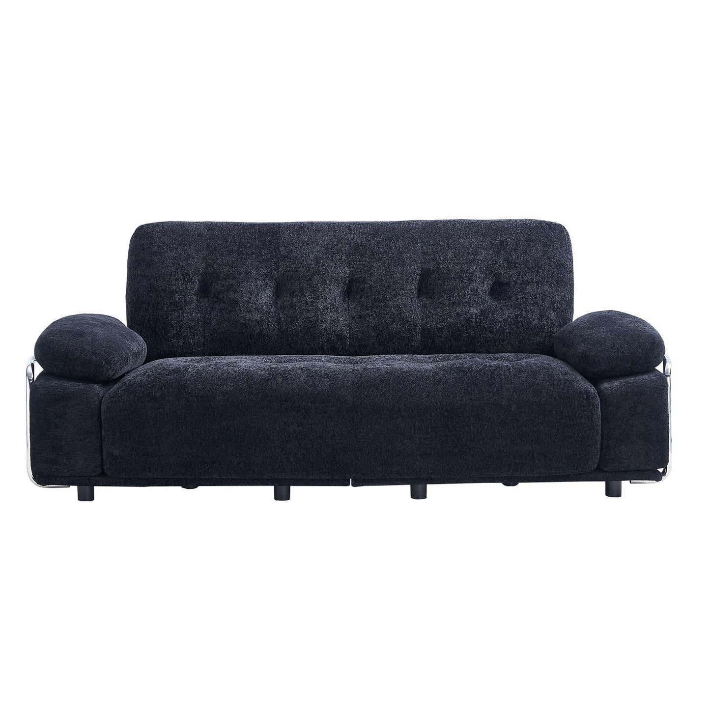 88.98'' Width Modern Sofa with Compression Seat Cushions and Back Cushions,Steel Arm Frame,Chenille Fabric,Black Color image 1