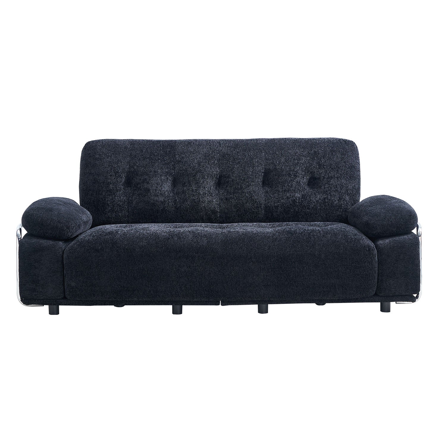 88.98'' Width Modern Sofa with Compression Seat Cushions and Back Cushions,Steel Arm Frame,Chenille Fabric,Black Color image 1