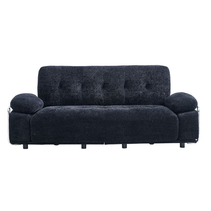 88.98'' Width Modern Sofa with Compression Seat Cushions and Back Cushions,Steel Arm Frame,Chenille Fabric,Black Color image 1