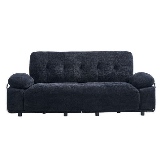 88.98'' Width Modern Sofa with Compression Seat Cushions and Back Cushions,Steel Arm Frame,Chenille Fabric,Black Color image 1