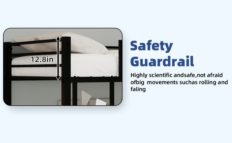 Metal Twin over Twin Bunk Bed/ Heavy-duty Sturdy Metal/ Noise Reduced/ Safety Guardrail,Black image 4