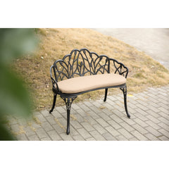 Tulip Patio Garden Bench Metal Park Bench Cast Aluminum Outdoor Furniture with Floral Rose for Patio,Park,Lawn,YardBlack withe cushion