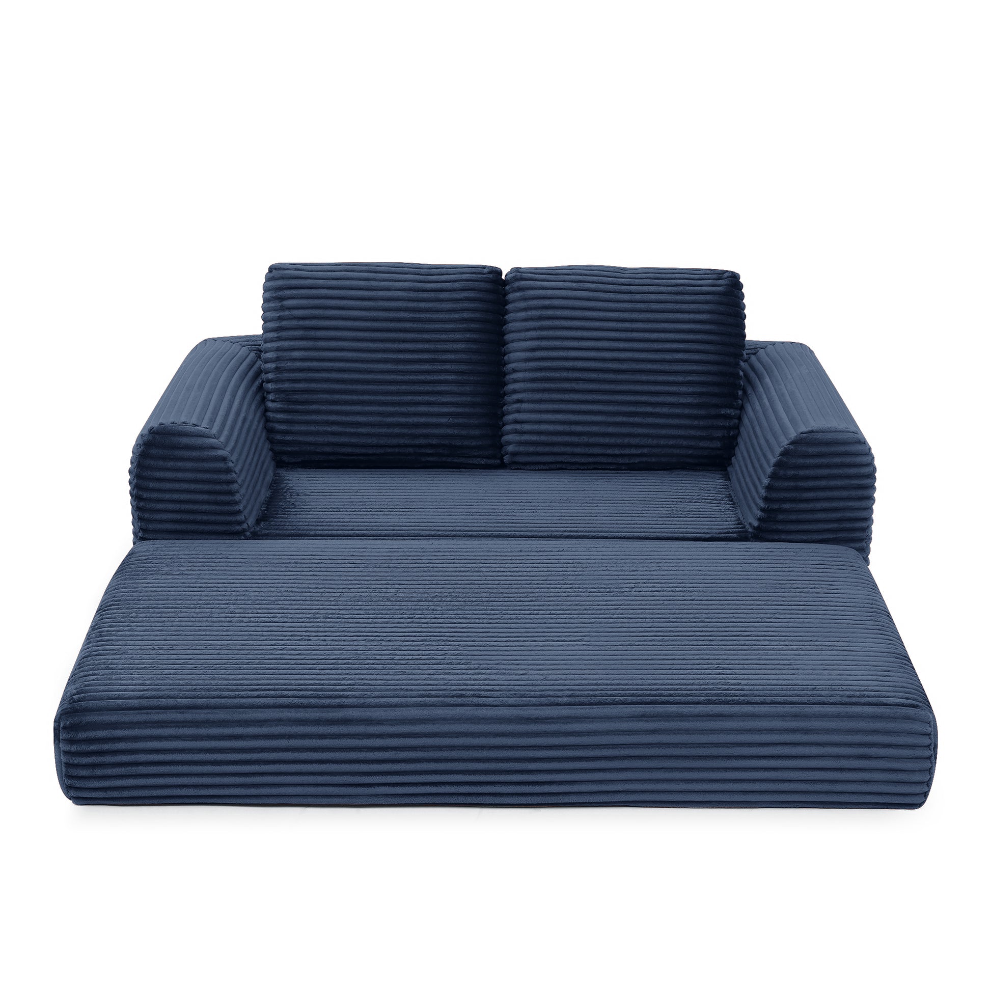 2-in-1 Folding Convertible Sofa Bed, Modern Corduroy Sleeper Couch with 2*pillows, Futon Modular Upholstered Boneless Loveseat with Pull-Out Bed,Folding Floor Modular Couch for Living Room Blue image 9