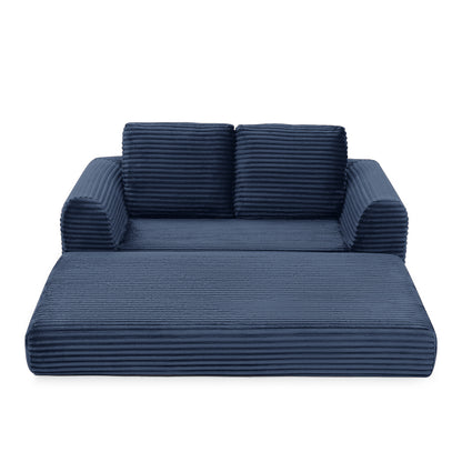 2-in-1 Folding Convertible Sofa Bed, Modern Corduroy Sleeper Couch with 2*pillows, Futon Modular Upholstered Boneless Loveseat with Pull-Out Bed,Folding Floor Modular Couch for Living Room Blue image 9