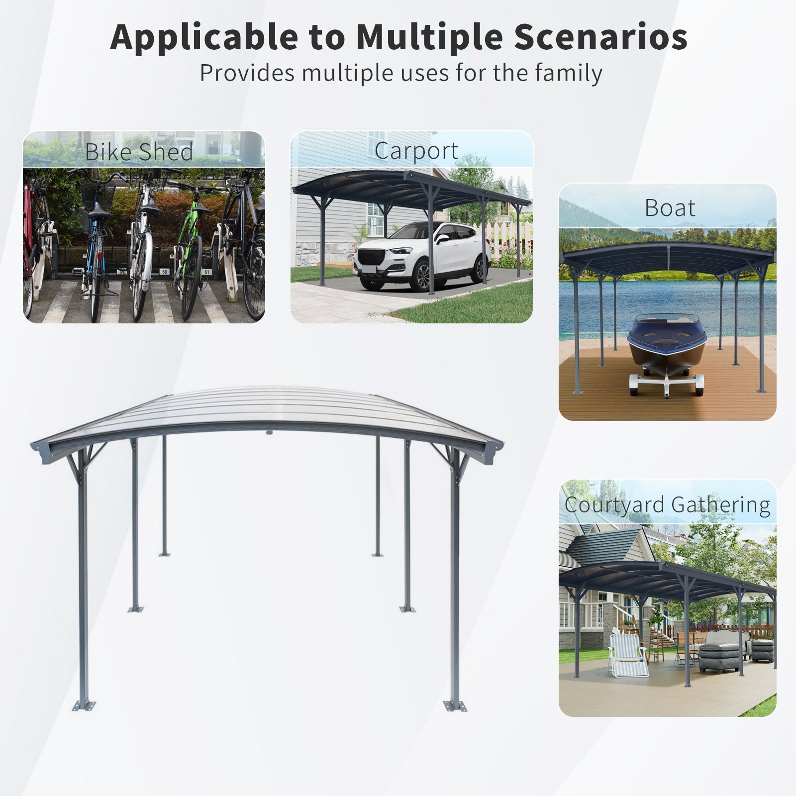Outdoor Carport, 10 FT * 19 FT* 7 FT Arch Carport Aluminum Metal Frame and Polycarbonate Panels Car Port for Outdoor Driveway Car, Truck image 8