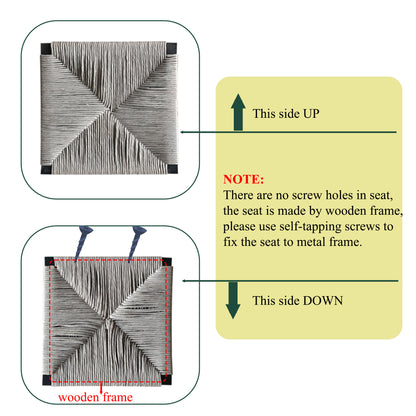 Gray Set of 2 Hand Weave Bar Stools with Back Counter Height Bar Chairs Paper Rope Woven Dining Stool for Kitchen, Home & Office (Gray) image 6