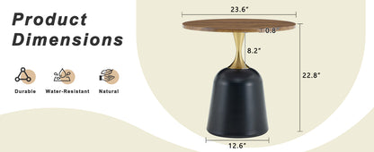 23.6 inch circular side table coffee table, metal base living room table, simple and modern walnut wood grain decoration, negotiation table, unique circular sofa headboard office desk. image 6