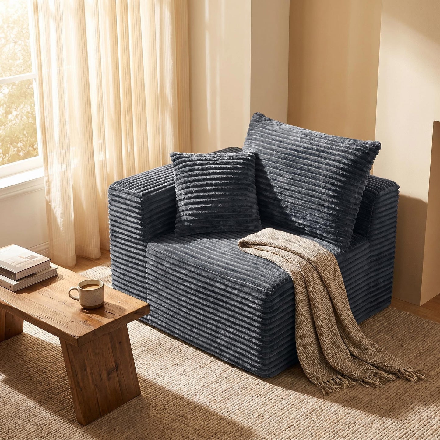 Gray Corduroy Modular Compression Sofa, Legless Floor-Hugging Armless Accent Chair for Living Room Bedroom image 1