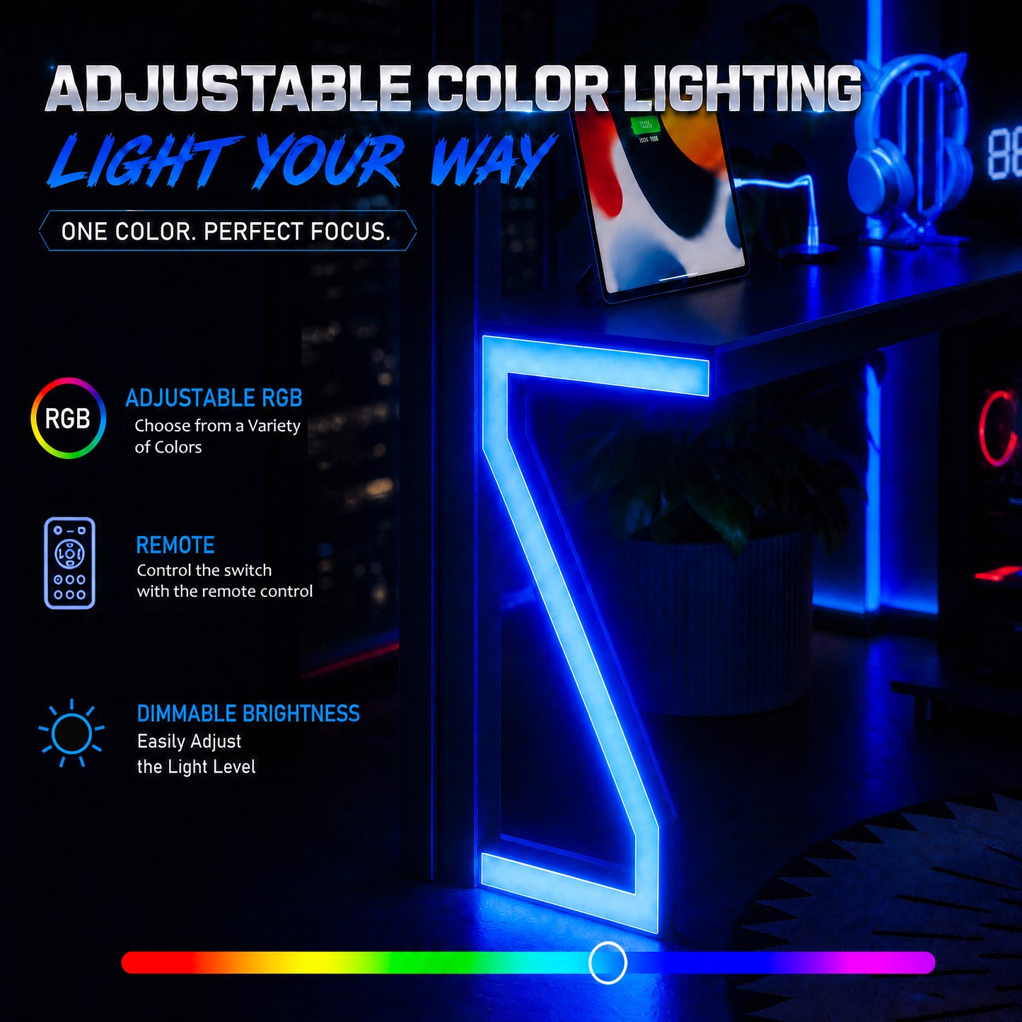 Full Loft Bed with L-shaped Desk and USB Ports, Metal Loft Bed with Computer Tray, Peg Board, and Gaming Style Z-shaped Lights, Black image 10