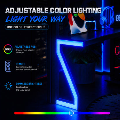 Full Loft Bed with L-shaped Desk and USB Ports, Metal Loft Bed with Computer Tray, Peg Board, and Gaming Style Z-shaped Lights, Black image 10