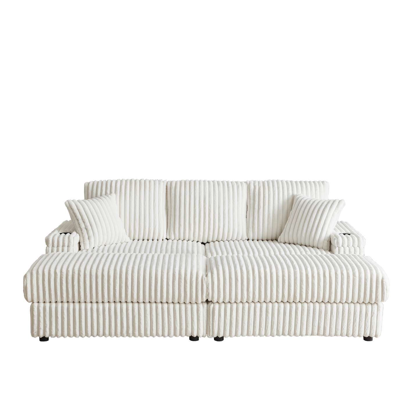 84Inch Corduroy 3-seater sofa With 3 back pillows,2 toss pillows, 2 ottoman,2 Footstool Storage and cup-holding grooves Comfy Sofa- Deep Seat Couch for Living Room image 9