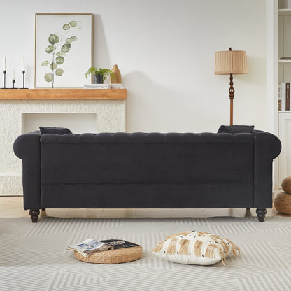 FX 85.5"Living Room with velvet Chesterfield Sofa with Rolled Arms 3 Seater Sofa with Button Design and 2 Cushions for Apartment, Office, Living Room W1926S00064 image 8