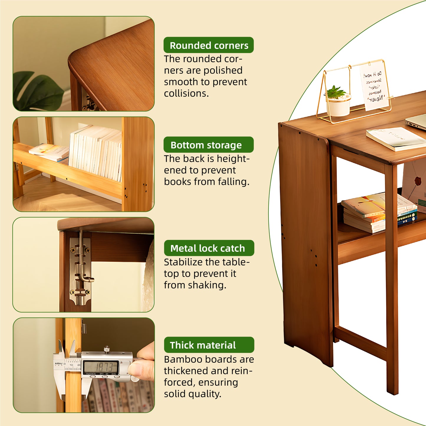 Bamboo Folding Desk,Space-Saving Computer Desk for Small Spaces, Foldable Study Table for Bedroom, Home Office, Dorm, Apartment (Walnut) image 6