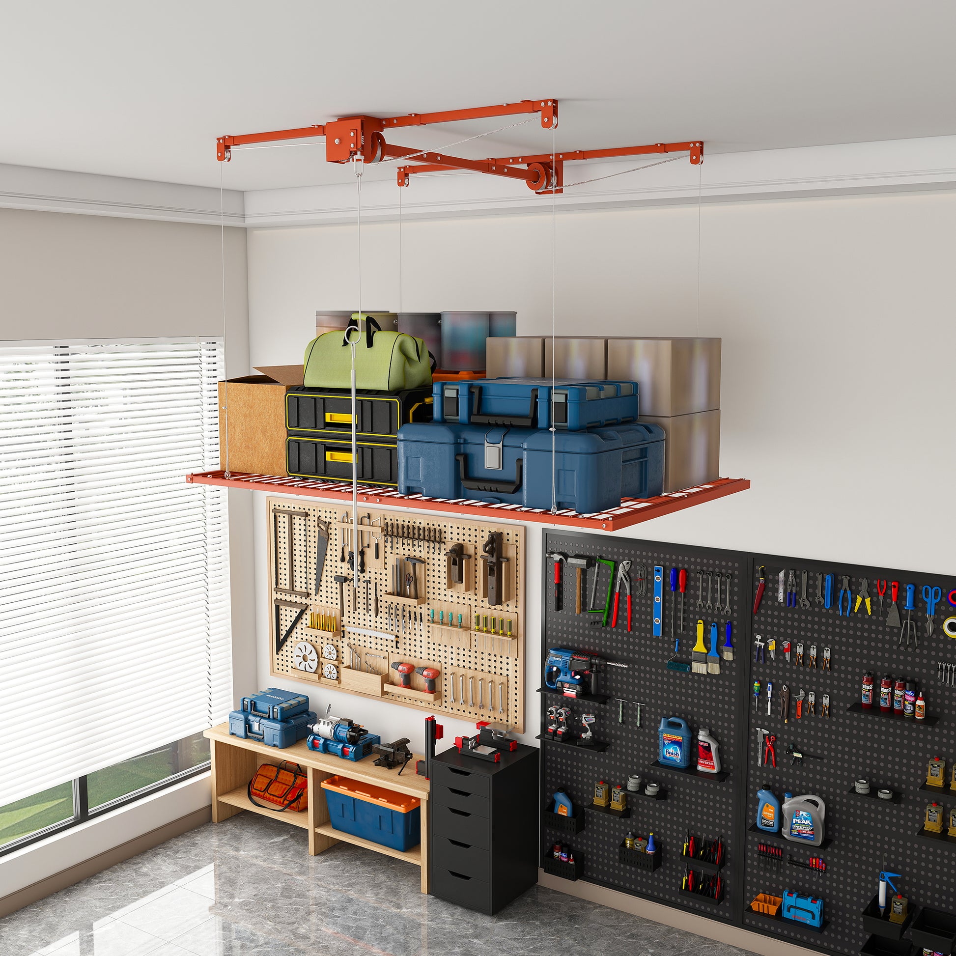 Orange Overhead Garage Storage Rack 4x8 FT for High Ceilings 10-12 FT, 350LBS Capacity All-Steel Construction with Safety Lock (Installation Required, Heavy-Duty Garage Organizer) image 11