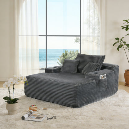 NEW Convertible Chaise Lounge Chair Plush with Wide Armrest & Throw Pillows, Cozy Boneless Sleeper Sofa Bed Armchair,with cup holder, for Living Room, Bedroom, No Assembly Required,Grey image 1