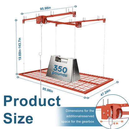Orange Overhead Garage Storage Rack 4x8 FT for High Ceilings 10-12 FT, 350LBS Capacity All-Steel Construction with Safety Lock (Installation Required, Heavy-Duty Garage Organizer) image 8