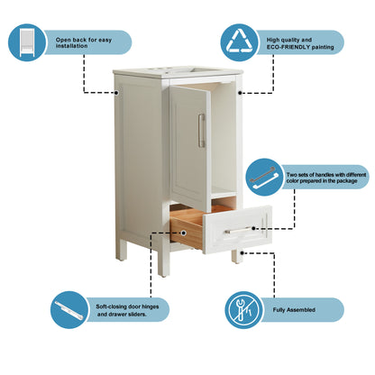 Fully Assembled 18'' White Freestanding Bathroom Cabinet with Ceramic Top (Old SKU K1826P225850/K1826S0001) image 7