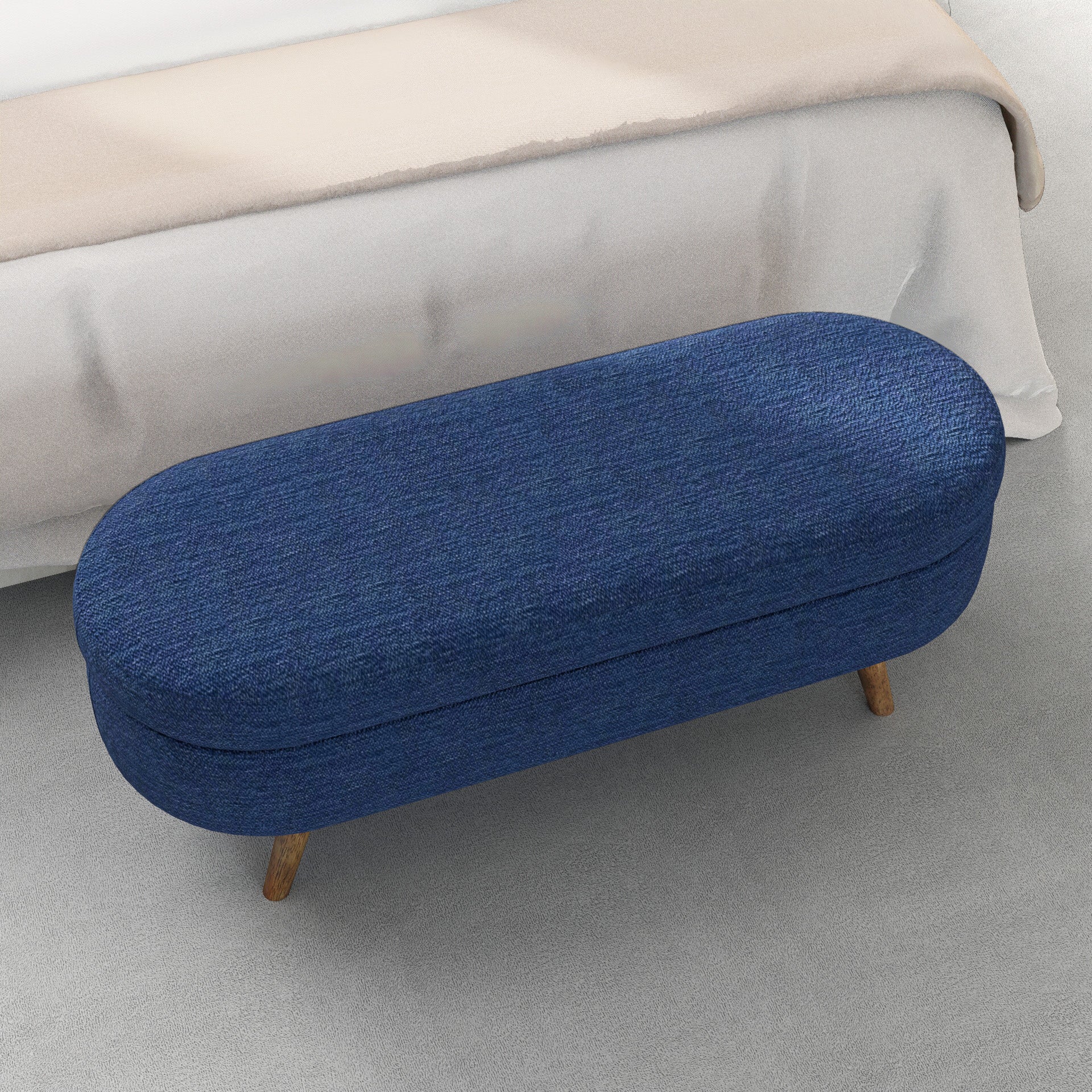 Ottoman Oval Storage Bench,Rubber Wood Legs,BLUE(43.5"x16"x16") image 4