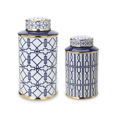 Elegant White Ceramic Ginger Jar with Blue Design - Stylish Home Decor