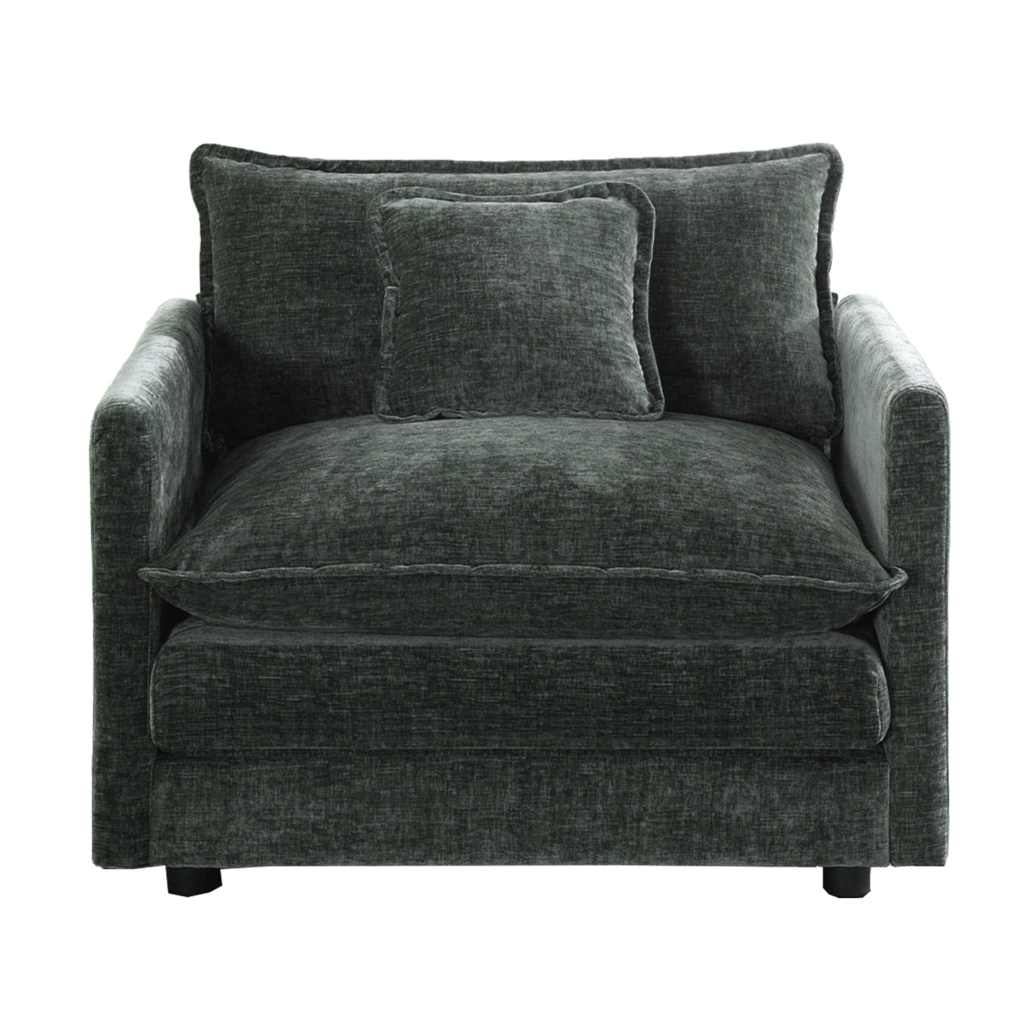 Comfy Deep Single Seat Sofa Upholstered Reading Armchair Living Room Chair Gray Chenille Fabric, 1 Toss Pillow image 4