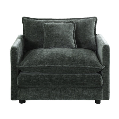 Comfy Deep Single Seat Sofa Upholstered Reading Armchair Living Room Chair Gray Chenille Fabric, 1 Toss Pillow image 4